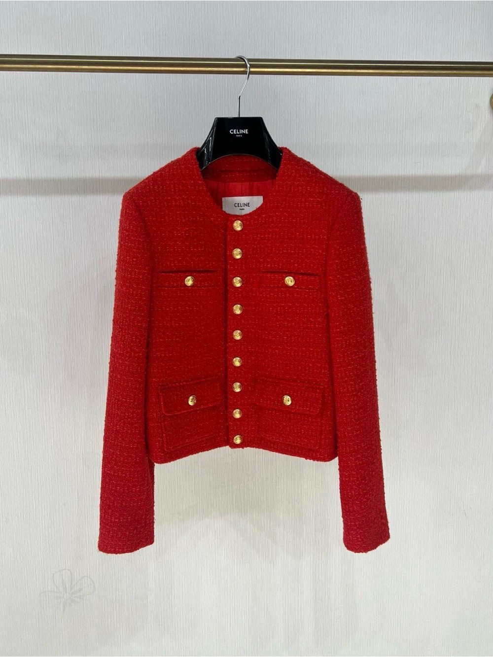 🚩steal Celine Red Tweed Jacket with Gold Buttons